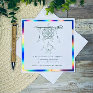 Carte d'anniversaire attrape-rêves faite main, message personnalisé, carte de voeux personnalisable, carte d'amour minimaliste, anniversaire attentionné, 110