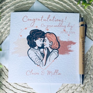 Carte de mariage lesbien pour les mariées et les mariées, cadeau de mariage lesbien, carte personnalisée de lesbienne, carte de mariage pour fille, mrs & mrs card 01