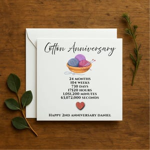 Carte d'anniversaire en coton, cadeau de mariage 2e année, mot d'amour personnalisé, souvenir du deuxième anniversaire, souvenir romantique pour conjoint, 232