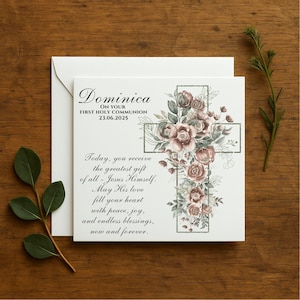 First Communion Card, Holy Communion Gift, Blessed Communion Card, Sacrament Keepsake, Religious Card Gift, Personalised luxury card, 203
