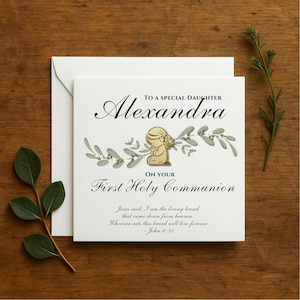 Religious luxury Card, Personalised First Holy Communion Card girl , Blessed Communion Card, Holy Communion Gift,  Sacrament Keepsake,  207