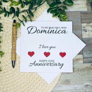 パーソナライズされた 20 周年記念カード、妻へのカスタム結婚記念日カード、手作り、愛してるカード、ロマンチックな記念日、エレガント、105