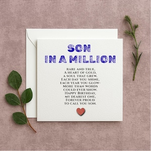 Son birthday card, son in a million, son poem, adult son birthday card, birthday card for son, special son’s birthday, 347