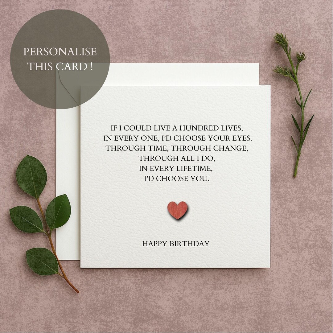 Personalised Romantic Birthday Card, Love Poem Card for Him or Her ...
