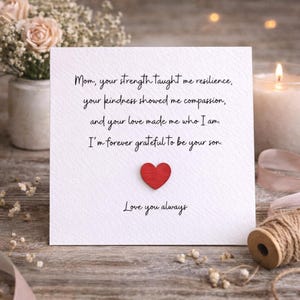 Carte sincère de fête des mères, message sincère pour maman, carte d'amour de maman, voeux sentimental pour la fête des mères, personnalisé, fait main,118