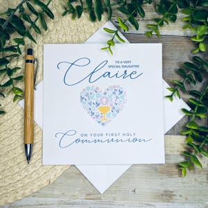 Personalized First Communion Card, First Holy Communion Gift, Religious Keepsake Gift, Elegant First Communion Card for Girls,123