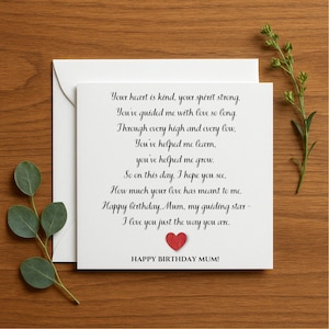 Carte d'anniversaire maman longue distance, carte émotionnelle pour mère, carte d'anniversaire poème personnalisée, carte d'anniversaire émouvante, carte personnalisée, 139