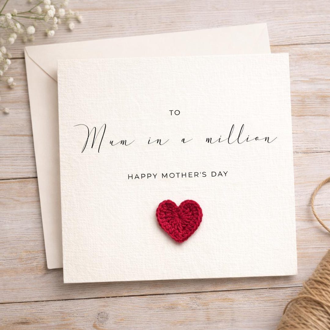 Mother’s Day Card for Mum, Crochet Heart Card, Handmade Style Greeting ...