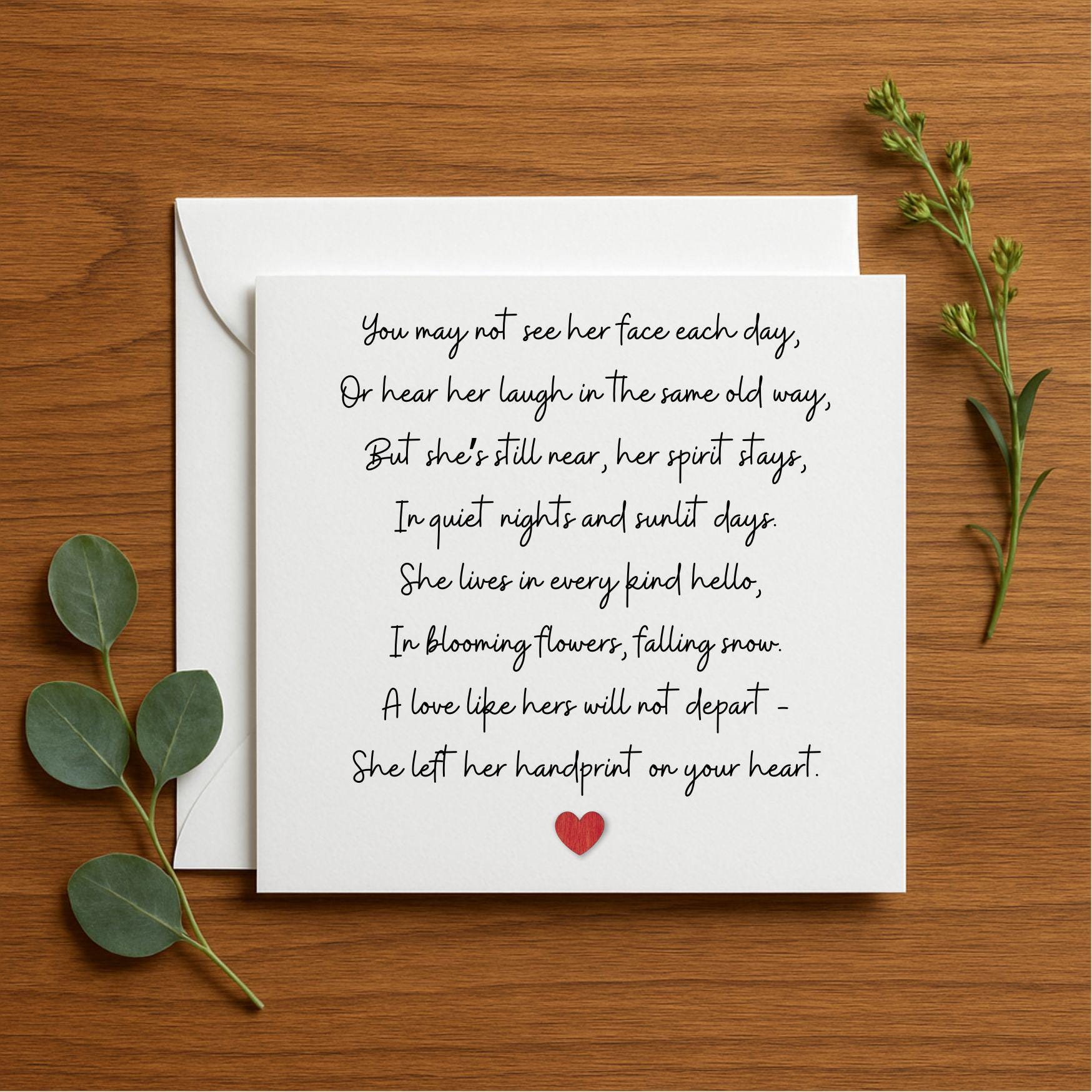 Sympathy Card , Handmade Card for Loss, Comforting Memorial Card, Bereavement Card for Grieving Husband, Poem for Loss Wife  mum, 132