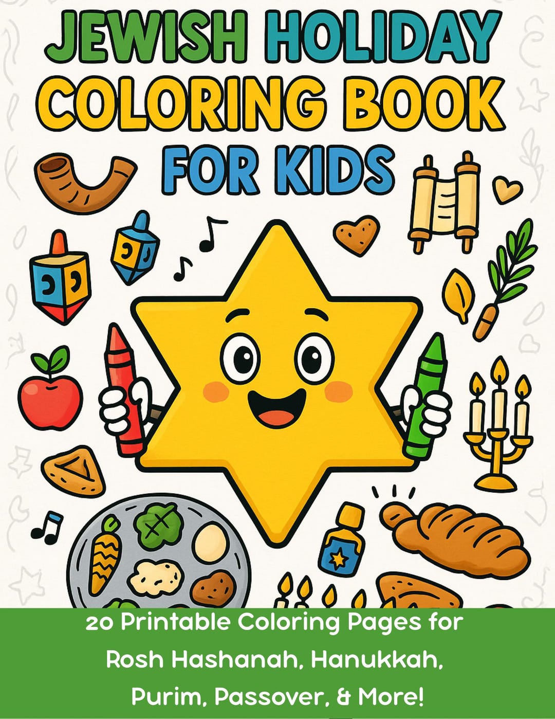 Jewish Holiday Coloring Book for Kids: Printable Pages (instant ...