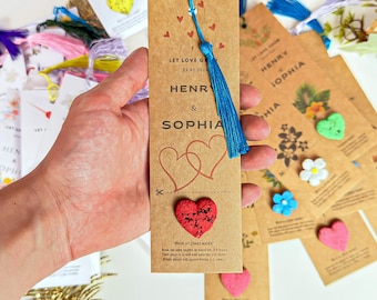 Marcapáginas de papel con semillas de flores silvestres personalizado: regalos de boda, despedidas de soltera y baby shower.