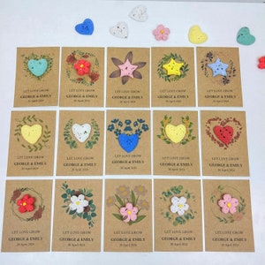Formes colorées en papier de graines à planter avec carte personnalisée. Cadeaux de mariage à planter. Merci faveurs pour les invités. Cadeau de baptême.