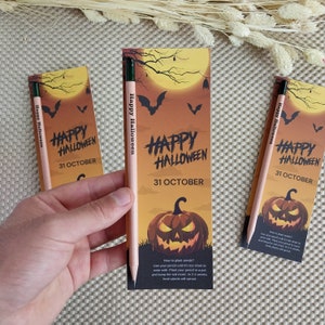 Personalisierte Halloween Samen Bleistift Gastgeschenke. Personalisierte Karte mit pflanzbaren Samenstiften, Halloween-Gastgeschenke für Gäste, Dankeschön.