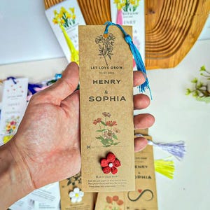 Personalized bookmark with seed paper for guests, Plantable Wildflower seed card for baby shower favors, Back to school, Thank you card