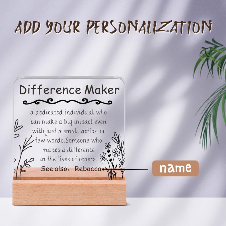 Difference Maker Definition Gift, Personalized Motivational Positive