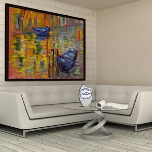Boat Oil Painting Canvas Art: Abstract Wall Decor