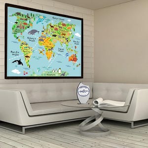 World Animal Map Kids Room Canvas, Canvas, World, Animal, Map, Kids, Canvas, Poster, Gift, Wall Decor, Room Decor, Wall Decor, Gift For Kids