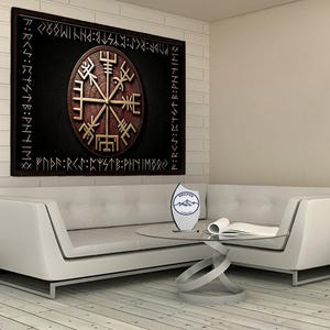 Vegvisir Shield Canvas: Viking Compass, Norse Mythology Wall Art