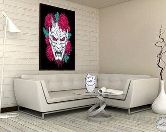 Hannya Mask Japanese Canvas Wall Art: Japan Culture Decor