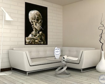 Skull With Burning Cigarette, Van Gogh Style Canvas Print