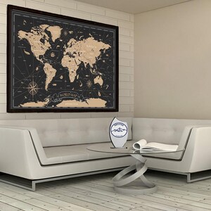Vintage Wrap Black World Map Canvas, Vintage, Wrap, Black, World, Map, Canvas, Poster, Wall Decor, Room Decor, Home Decor, Print, Art, Gift