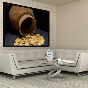 Treasure Chest Canvas, Jar of Gold Canvas, Hoard Canvas, Gold Decor, Gold Wall Decor, Decorative Treasure Chest, Wall Decor, Fast Gift, Gift