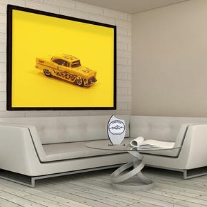 Yellow Car Canvas Print: Vintage Toy Car Wall Art