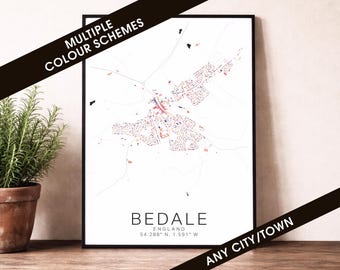 Bedale Map Print - England City Poster, Minimalist Street Map Wall Art