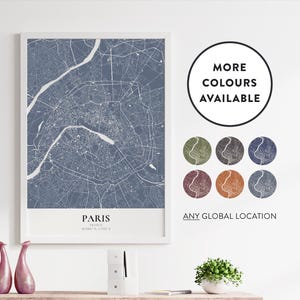 Paris Stadtplan Poster | Option für benutzerdefinierten Ort | Farboptionen | Wall Art Map Poster | Französisches Poster | Europa | Wohnkultur Geschenkidee | 75