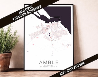Amble Map Print - England City Poster, Modern Street Map Wall Art