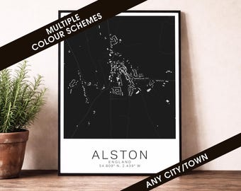 Alston Map Print - England City Poster, Minimalist Street Map Wall Art