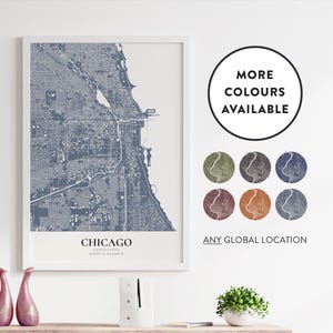 Chicago Stadt Karte Poster | Option für benutzerdefinierten Ort | Farboptionen | Wall Art Map Poster | USA | illium | Wohnkultur Geschenkidee | 65