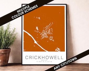 Crickhowell Map Print - Wales City Poster, Minimalist Street Map Art