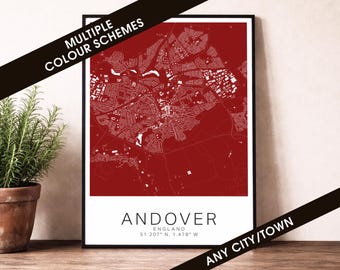 Andover Map Print - England City Poster, Minimalist Street Map Art