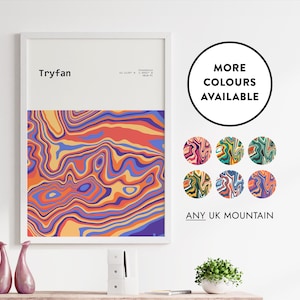 Impression contour Tryfan | Choisissez vos couleurs | Demandes de montagne personnalisées Bienvenue | Idée cadeau déco | affiche de carte | Royaume-Uni | 50