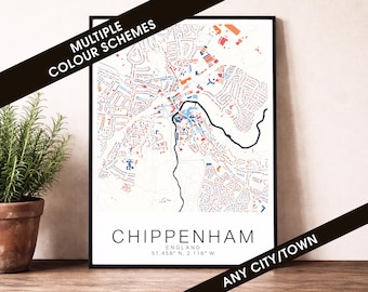 Chippenham Map Print - England City Poster, Street Map Wall Art Decor