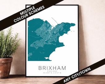 Brixham Map Print - England City Poster, Modern Street Map Wall Art