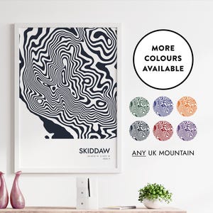 Contourprint skiddaw | Kies je kleuren | Aangepaste bergverzoeken welkom | Cadeau-idee voor woondecoratie | Kaartposter | Verenigd Koninkrijk | 60