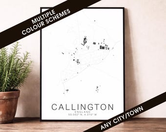 Callington Map Print - England City Poster, Modern Street Map Wall Art