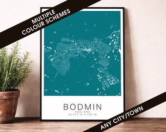 Bodmin Map Print - England City Poster, Modern Street Map Wall Art