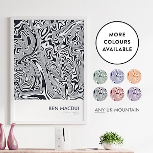 Stampa di contorno Ben Macdui / Scegli i tuoi colori / Richieste di montagna personalizzate benvenute / Idee regalo per la decorazione della casa / Poster mappa / Regno Unito / 13