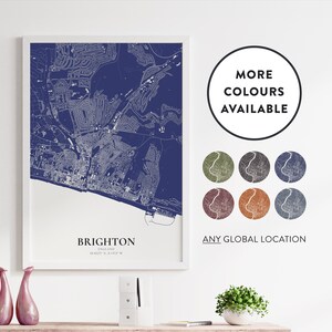 Impresión de mapa de Brighton / Ubicación personalizada / Personalizado / Opciones de color / Póster de mapa de arte de pared / Reino Unido / Inglaterra / Decoración del hogar / Detalle del mapa de la ciudad