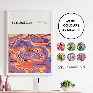 Schiehallion contourprint | Kies je kleuren | Aangepaste bergverzoeken welkom | Cadeau-idee voor woondecoratie | Kaartposter | Verenigd Koninkrijk | 47