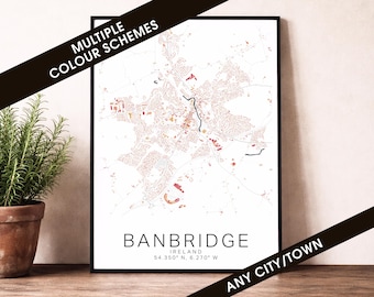 Banbridge Map Print - Ireland City Poster, Minimalist Street Map Art