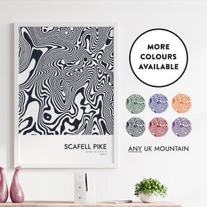 Scafell snoek contourprint | Kies je kleuren | Aangepaste kaartafdruk | Cadeau-idee voor woondecoratie | Kaartposter | Verenigd Koninkrijk | 14