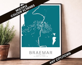Braemar Map Print - Scotland City Poster, Minimal Street Map Wall Art