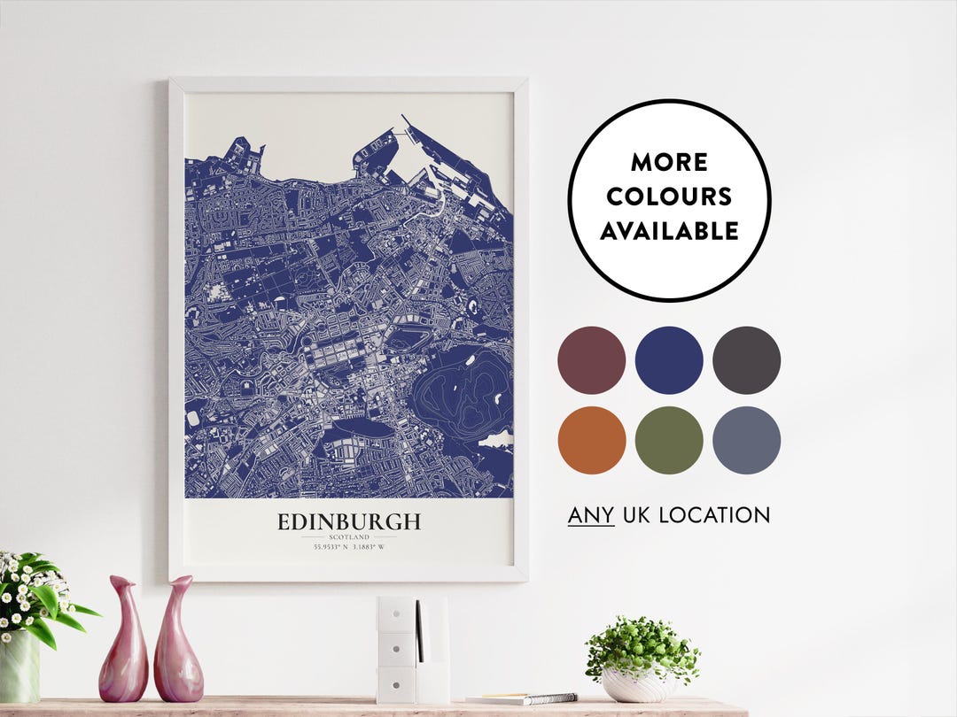 Edinburgh Map Print | Colour Options | Custom Town or City Requests ...