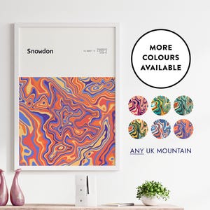 Snowdon Contour Print / Scegli i tuoi colori / Richieste di montagna personalizzate benvenute / Idee regalo per la decorazione della casa / Poster mappa / Regno Unito / 16