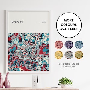 Everest-contourafdruk | Aangepaste berg | Levendige kleuren | Topografische kunstafdruk | Kaartposter | Nepal | Himalaya