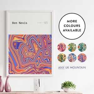 Stampa di contorno Ben Nevis / Scegli i tuoi colori / Richieste di montagne personalizzate benvenute / Idee regalo per la casa / Poster con mappa / Regno Unito / 19